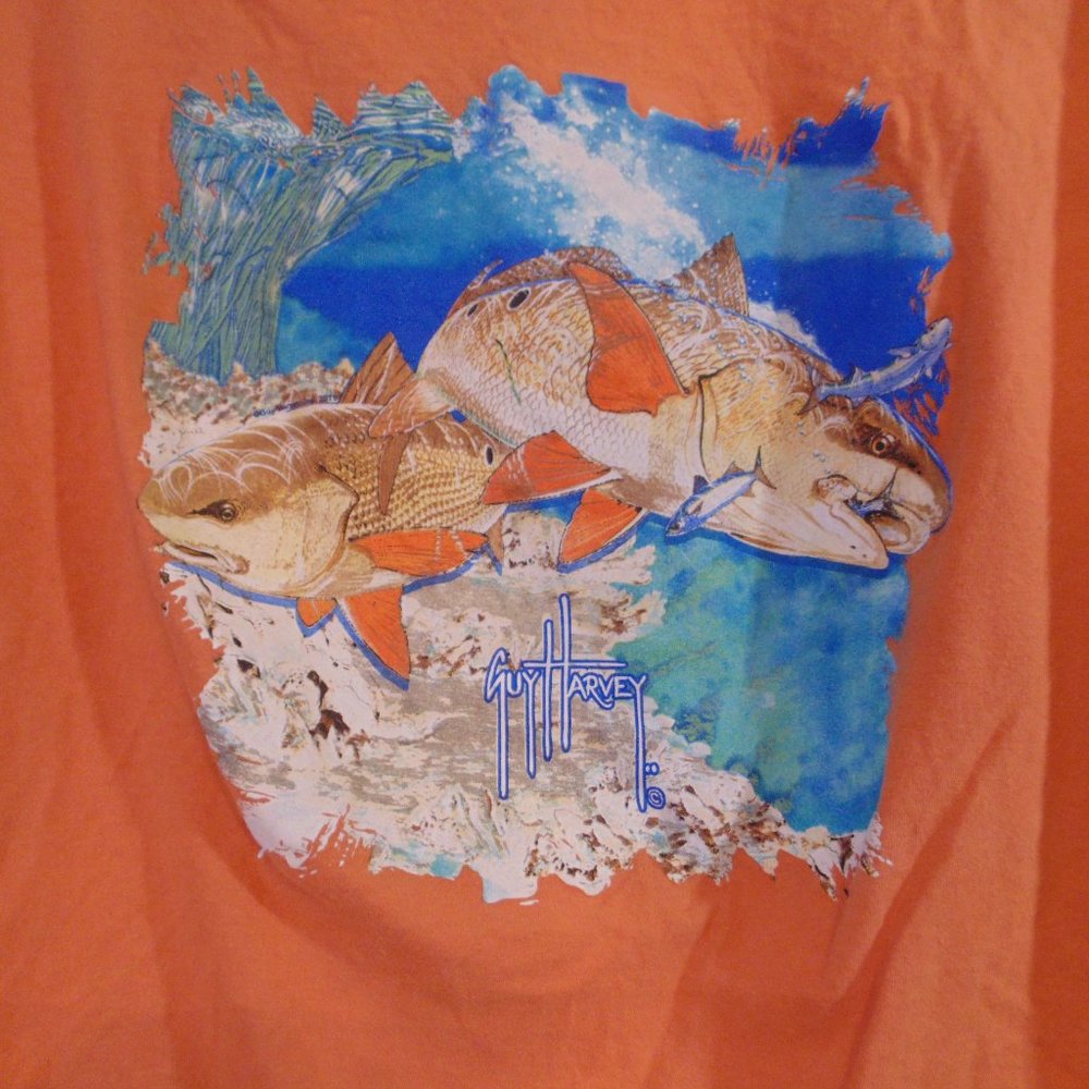 Guy Harvey Original Shirt Men XXL Orange Fishing Graphic Tee Crew Neck - Picture 4 of 5